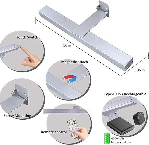 Miniatura 2 de MIOBLUE Luces de imagen inalámbricas con control remoto, lámpara de exhibición de luz de pintura de batería recargable de 16 pulgadas con 3 modos de