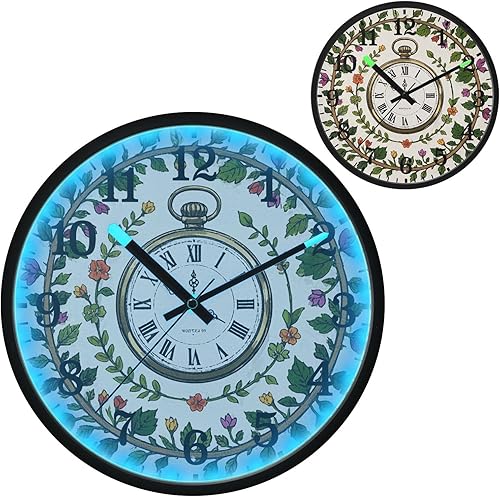 Miniatura 2 de Luminous Voice-Activated Clock Silent Non-Ticking Battery Operated Clock Retro Pocket Watch Wreath Flower 12 Inch for Office, Home, Bathroom,