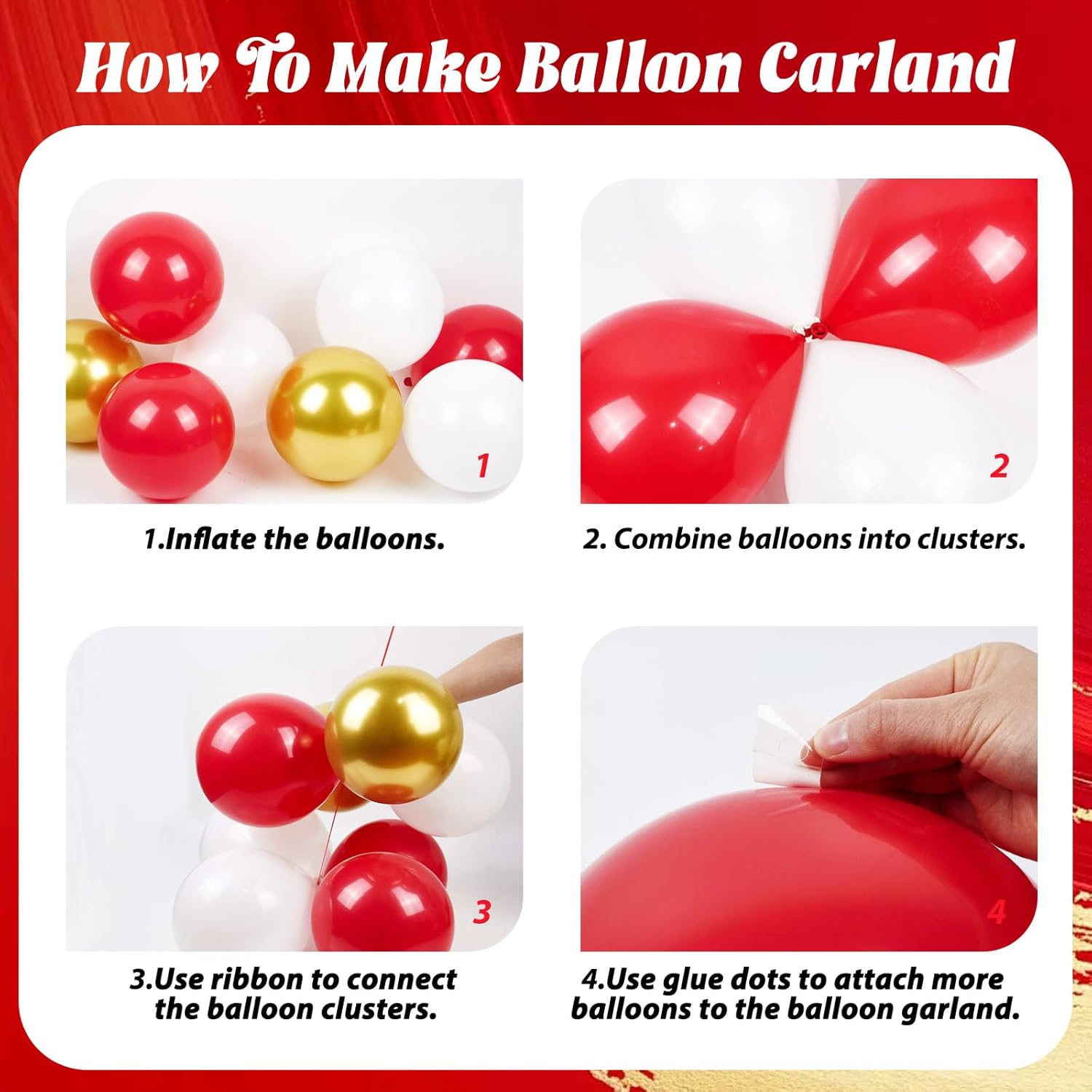 Red and Gold Birthday Decorations for Women with Red White Gold Balloons Happy Birthday Banner Metallic Gold Fringe Curtain for 21st 25th 27th 30th 35th 40th 50th 60th Women Birthday Decorations