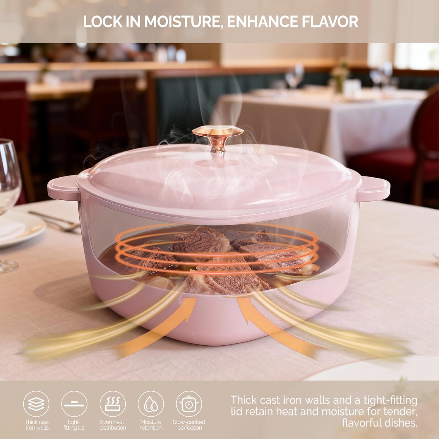 Bonnlo Heart Shaped Enameled Cast Iron Dutch Oven Pot with Lid, 4QT Pink Cookware for Stewing and Bread Baking, Works on All Stovetops, 500℉ Oven Safe, Cute Kitchen Decor for Valentines