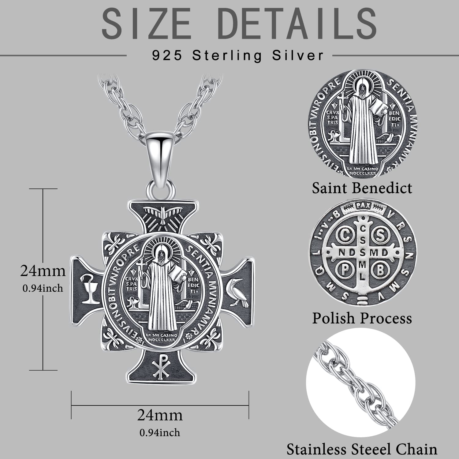 Saint Michael/Saint Christophorus/Heiliger Benedikt Kreuz Anhänger Halskette 925 Sterling Silber Erzengel St Michael Anhänger Religiöser Amulett Schmuck für Damen Herren