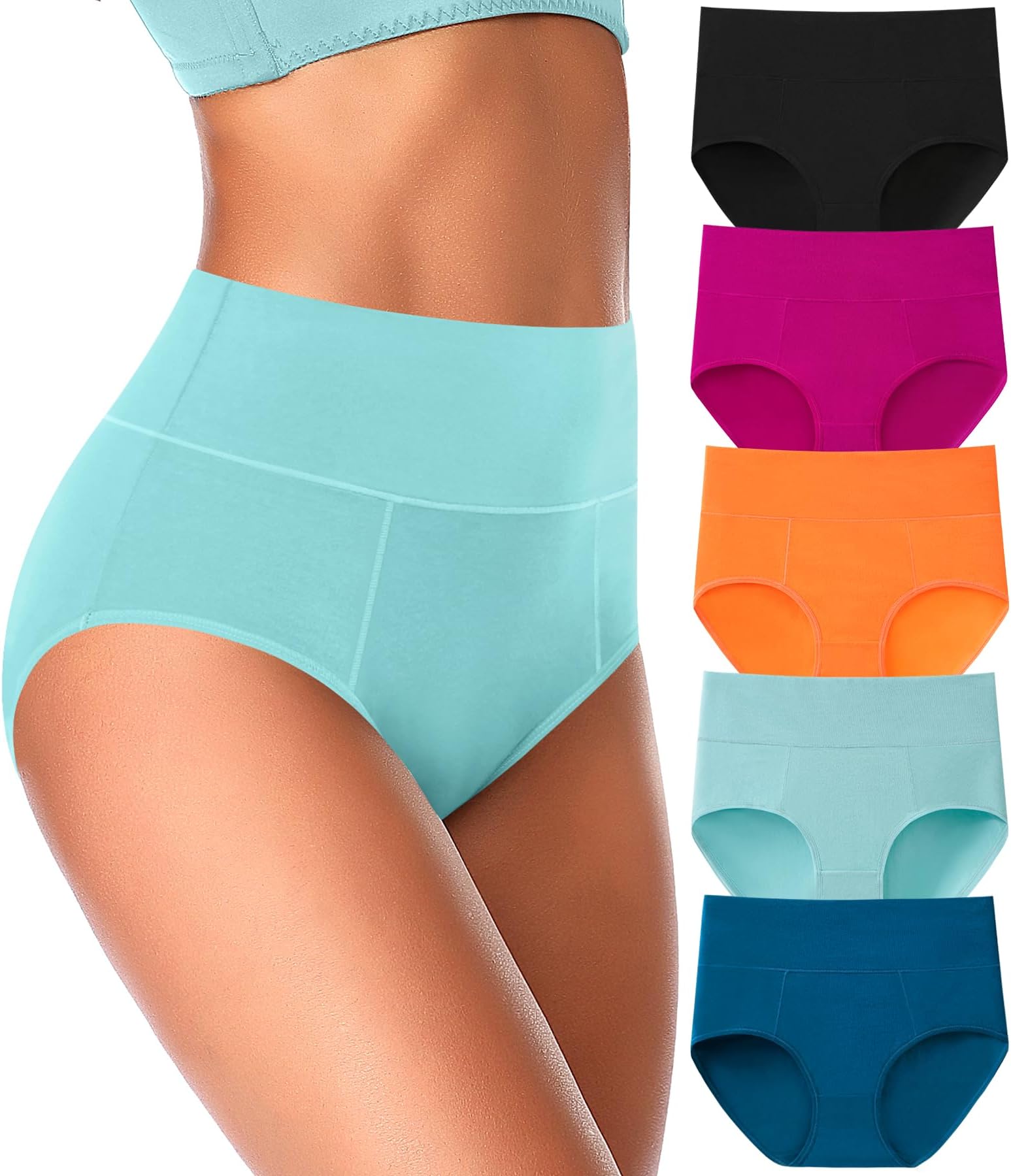 High Waisted Cotton Underwear for Women Plus Size Slight Tummy Control Full Coverage Panties Briefs Ladies Pack