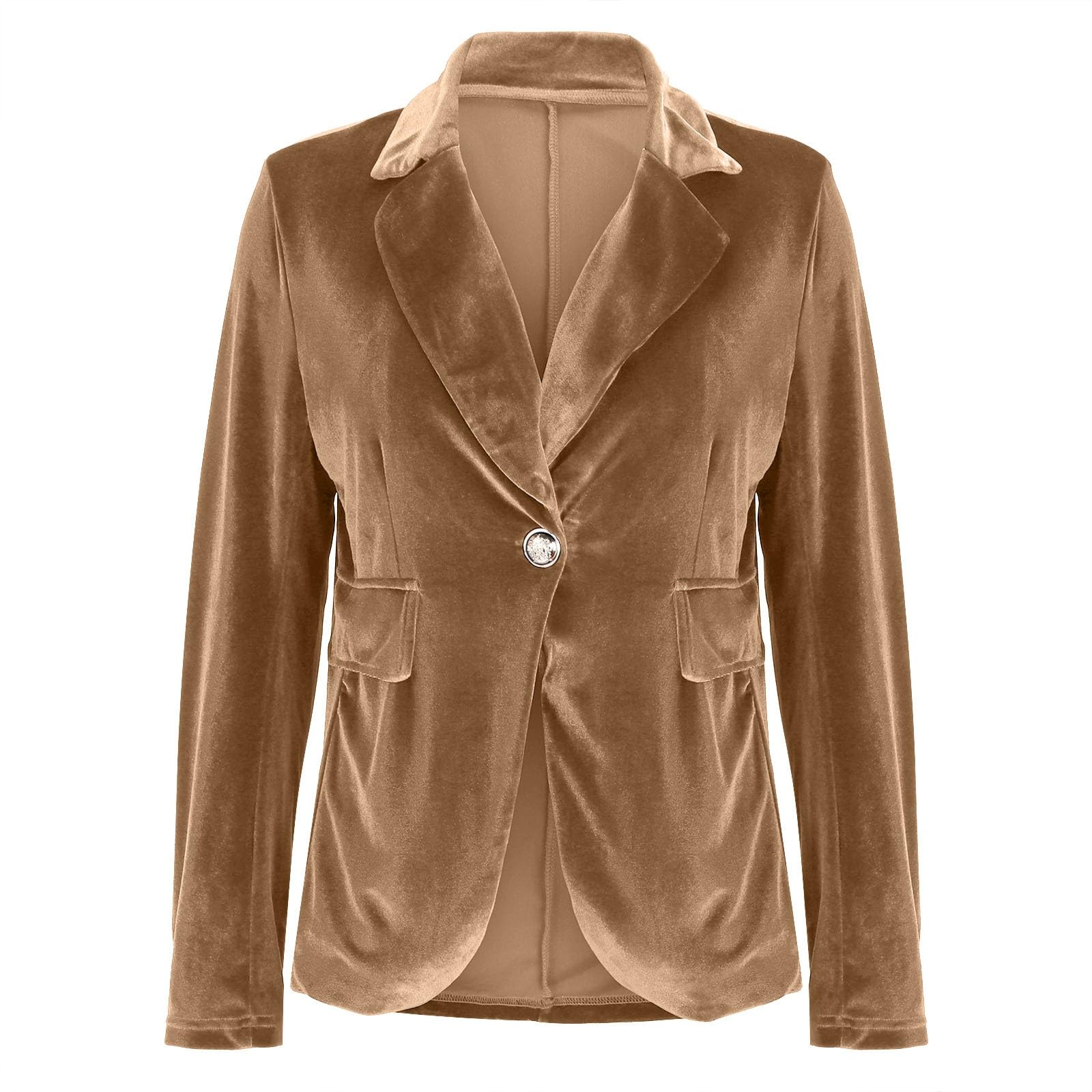 Giacca da donna in velluto lungo, oversize, con scollo a V, con colletto a risvolto, tinta unita, blazer lungo, elegante temperamento, costume da discoteca