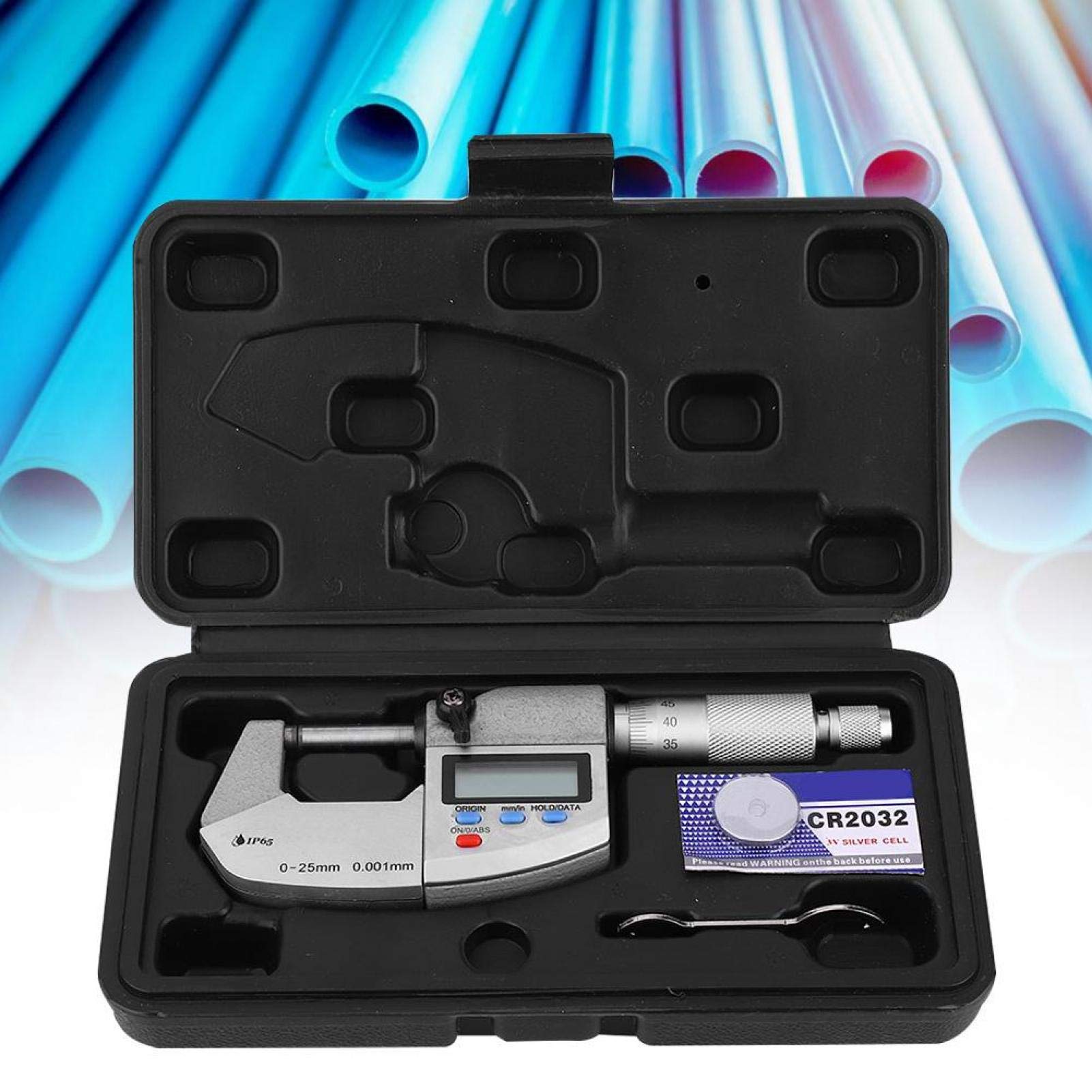 Messschieber elektronische Bügelmessschraube, 0-25 mm 0,001 mm wasserdichte digitale Bügelmessschraube Edelstahl mit Box