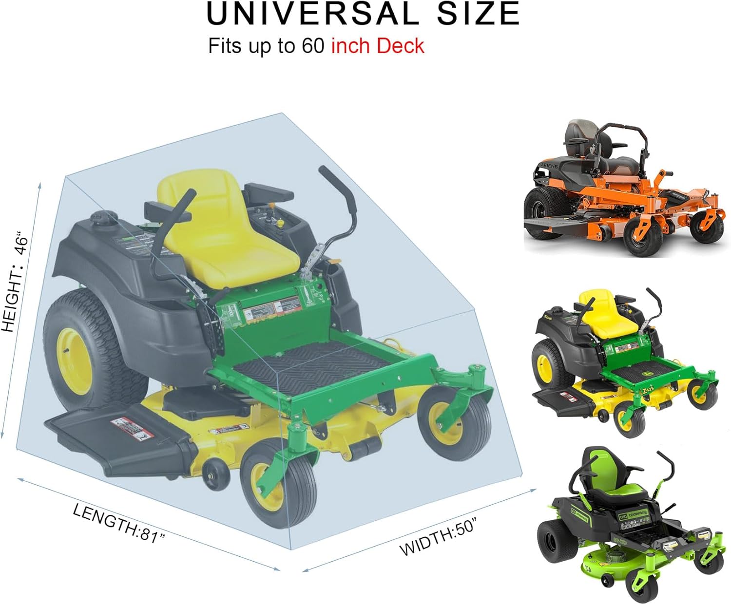 YOYOW Zero Turn Mower Cover 600D Marine-Grade Fabric, UV and Water Resistant, Fits Up to 60" Mower Decks,Fit: John Deere, Cub Cadet, Husqvarna, Black