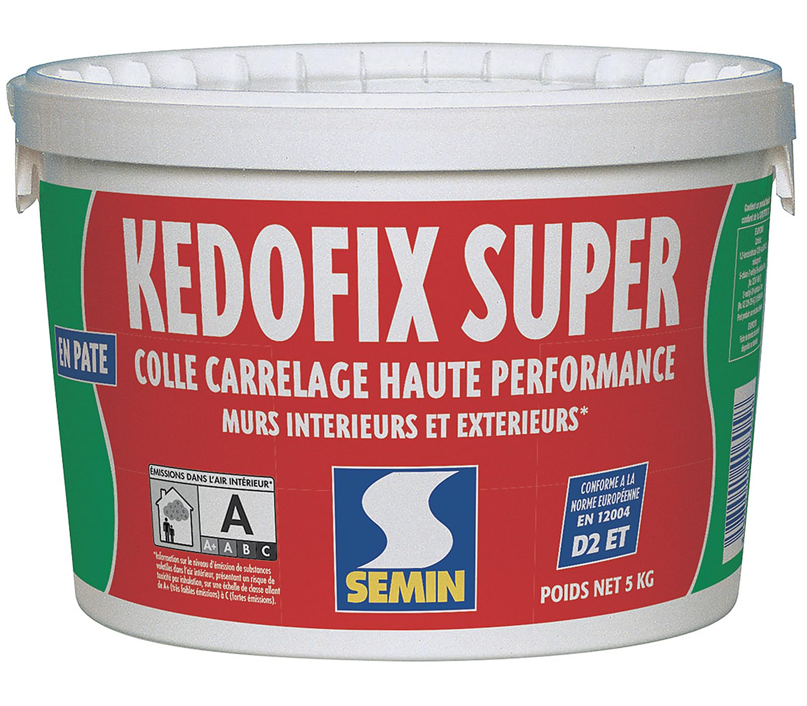 Semin KEDOFIX SUPER Colle Carrelage Murale 5 kg – Prête à l’Emploi Sans Ciment – Intérieur & Extérieur Protégé – Haute Résistance à l’Eau – Spécial Pièces Humides – Faïence, Pierre, Pâte de Verre