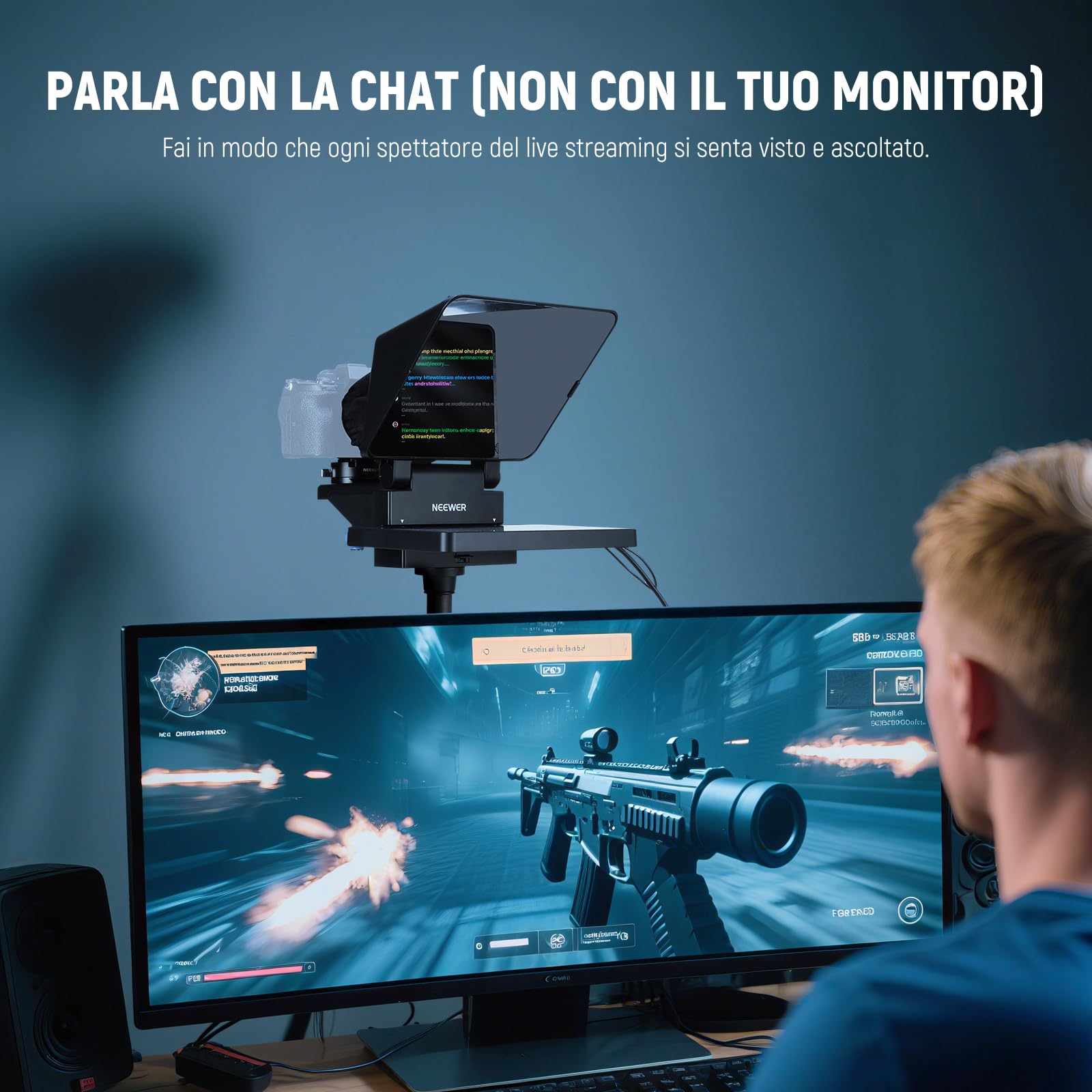 NEEWER Teleprompter 2in1 11" Aggiornato con Monitor per Windows MacOS, Supporta Mirroring Schermo, Prompter Portatile per Fotocamera Phone Webcam per YouTube Twitch Streaming Videoconferenza, X11