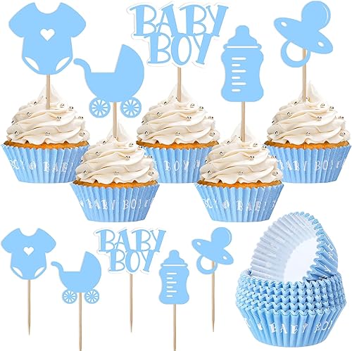 Suttmin 250 piezas de recuerdos de fiesta de baby shower, 150 forros para cupcakes, envoltorios para cupcakes, 100 adornos para cupcakes para baby