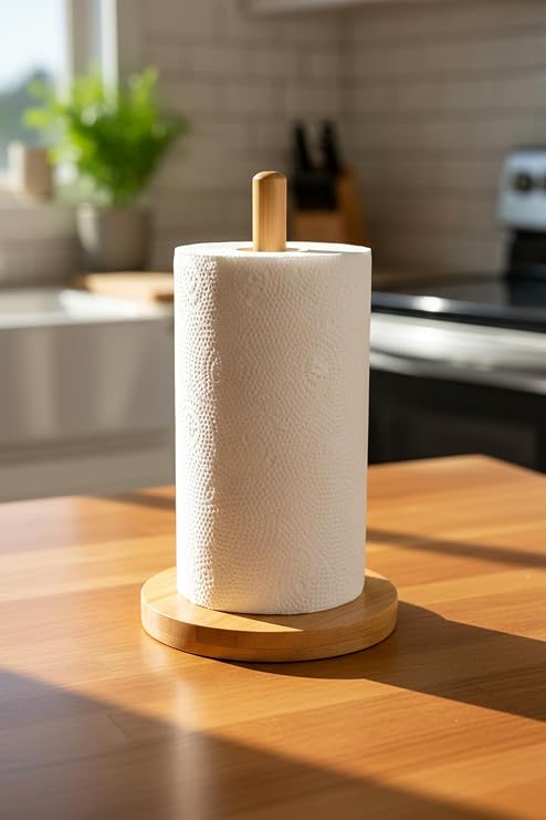 Amandus Round - Bambu Rulo Kağıt Peçetelik Havluluk Masa Üstü Dik Havlu Kağıtlık Yuvarlak 27 cm