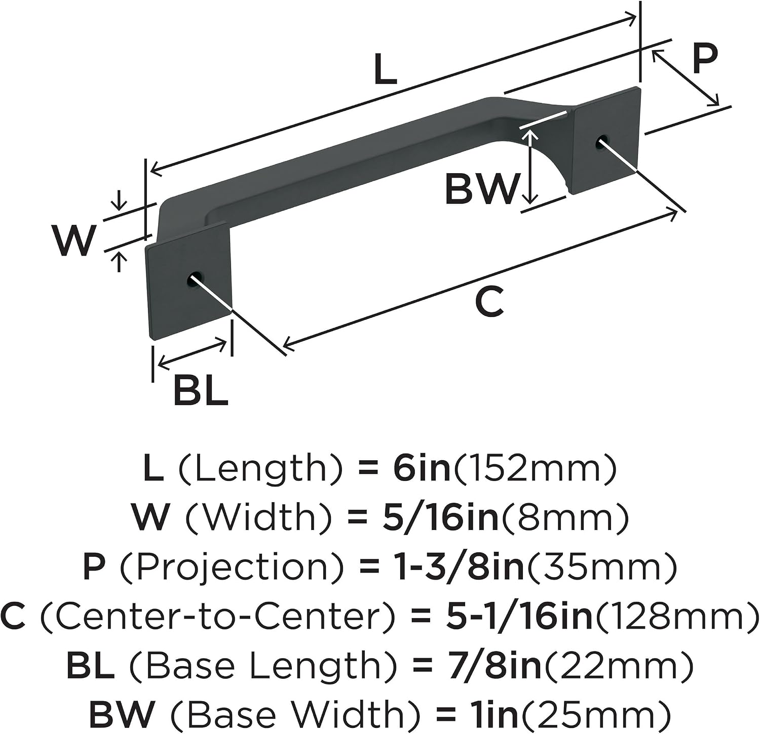 Amerock | Cabinet Pull | Matte Black | 5-1/16 inch (128 mm) Center-to-Center | Exceed | 1 Pack | Drawer Pull | Cabinet Handle | Cabinet Hardware