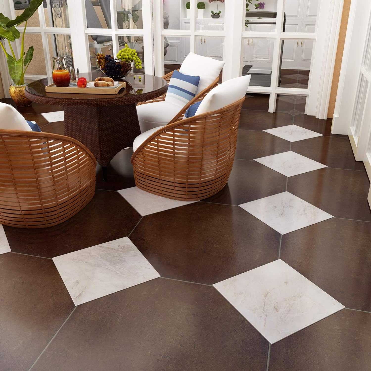VEELIKE Peel and Stick Floor Tile 12"x24" Grey Marble Waterproof Vinyl Flooring Tiles Self Adhesive Removable Floor Sticker Tiles for Bathroom Kitchen Bedroom Laundry Room Garage Floor Adorn 24 Pack