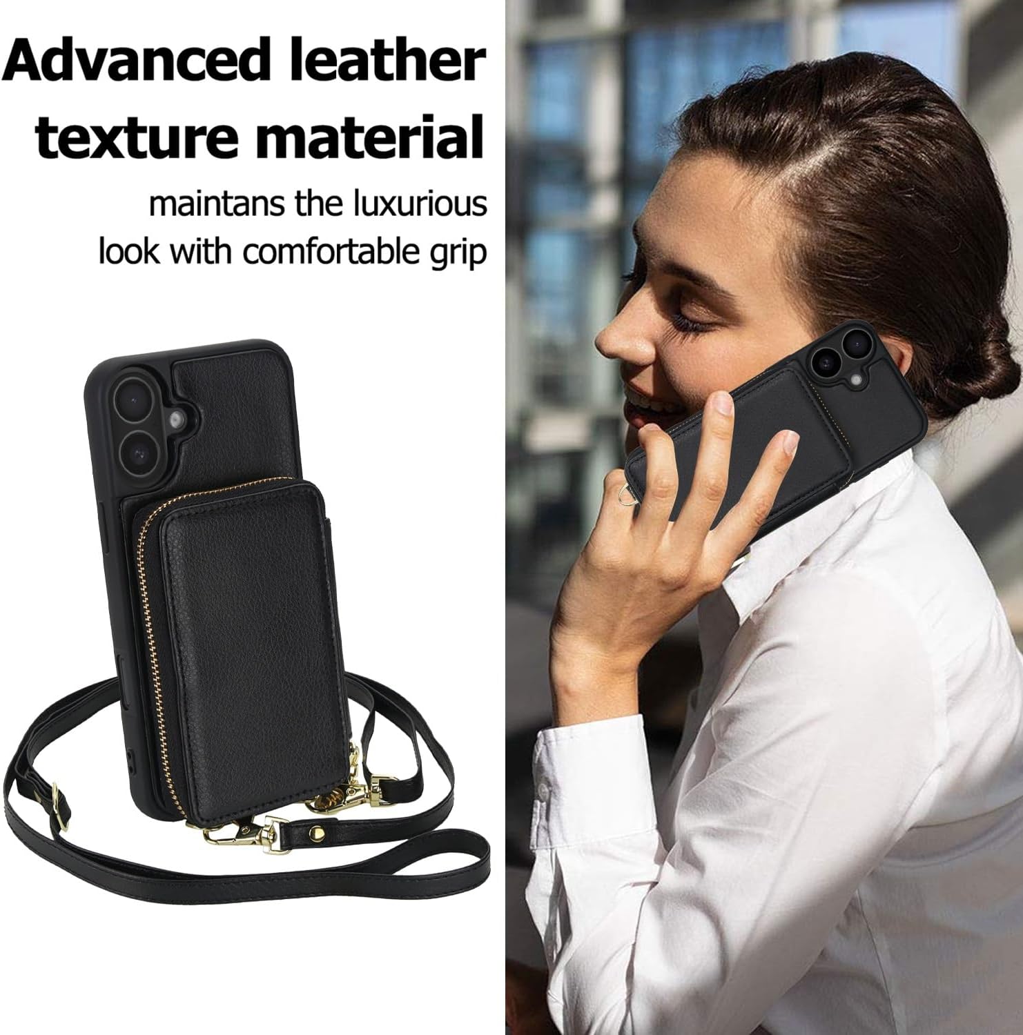 Crossbody Wallet Case for iPhone 17/17 Air / 17 Pro / 17 Pro Max, PU Leather Zipper Purse with RFID Blocking Card Holder, Detachable Strap, Kickstand & Shockproof Cover(Dark Purple,17)