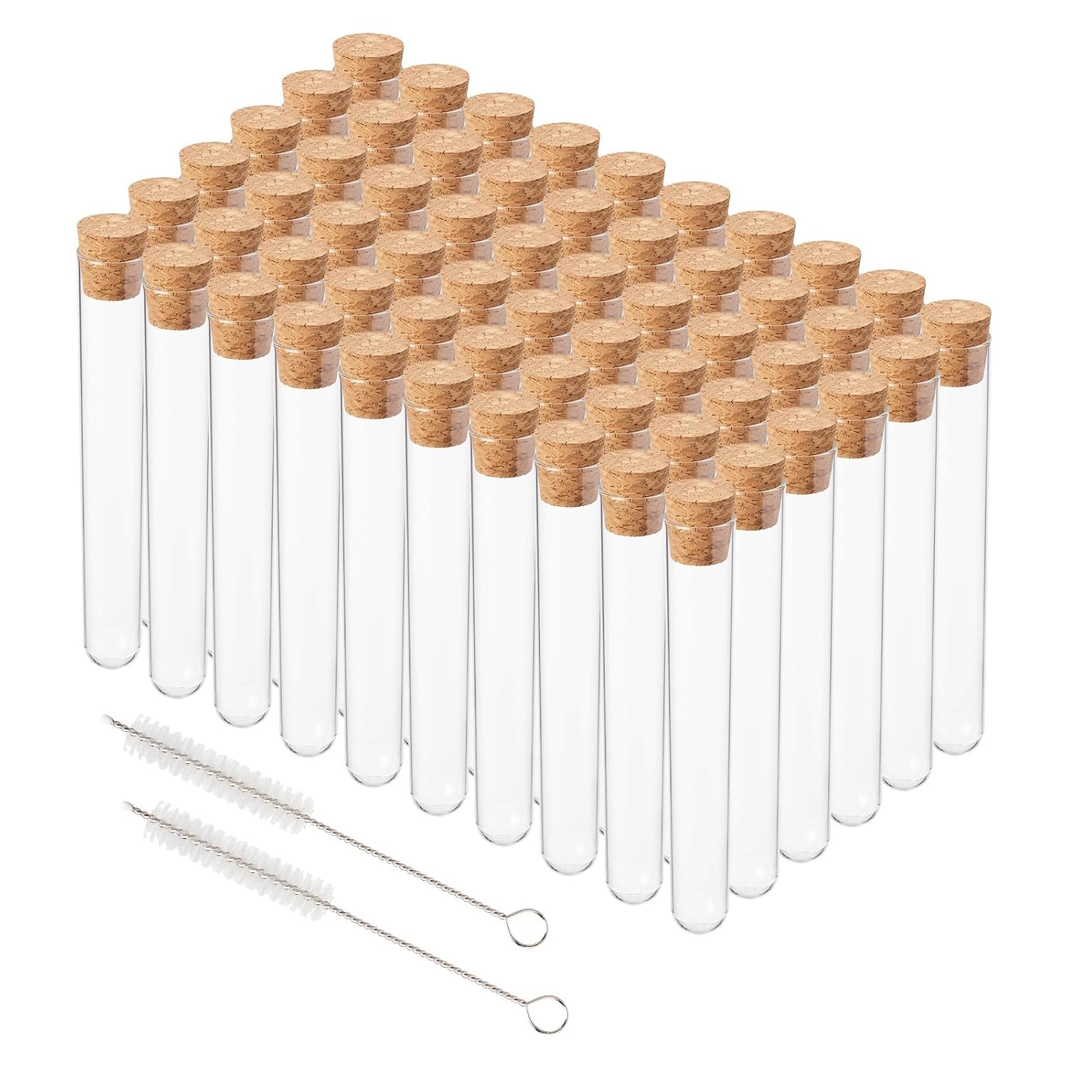 60Pcs 15 x 100mm Plastic Test Tubes with Cork Stoppers | 15ml Clear Vials Jewelry Seed, Beads Powder Spice, Liquid Storage, Lab Use or Decoration