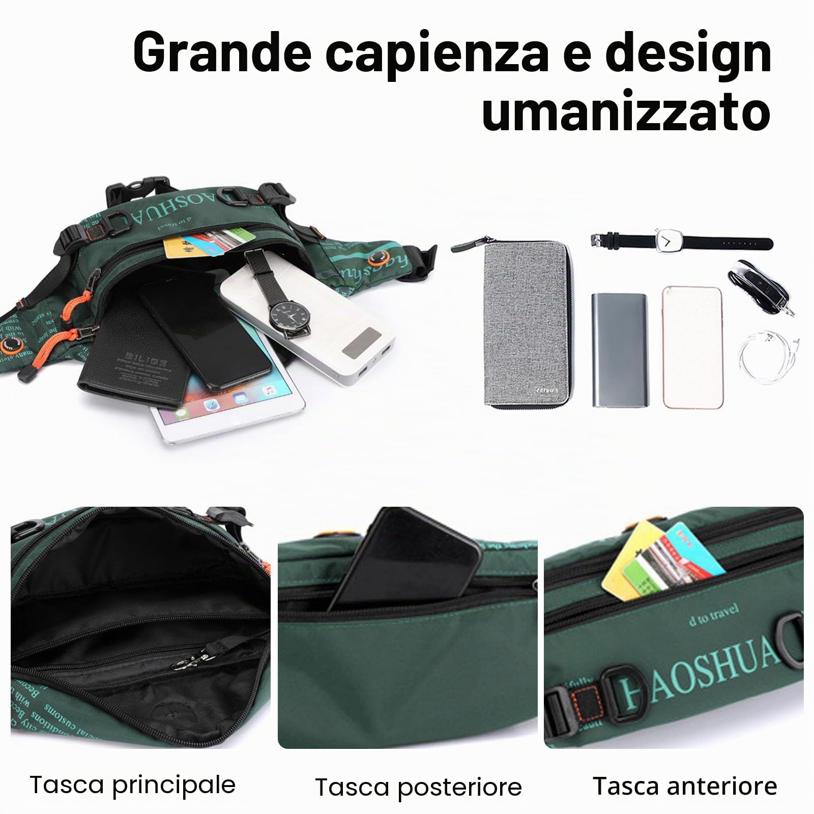 FANDARE Ultraleggero Zaino Monospalla Uomo Marsupio Borsa Monospalla Uomo Borsa a tracolla Tracolla Borsa a spalla Borsello Borse Messenger Borsa per Insegnanti Viaggio BorselliVerde scuro