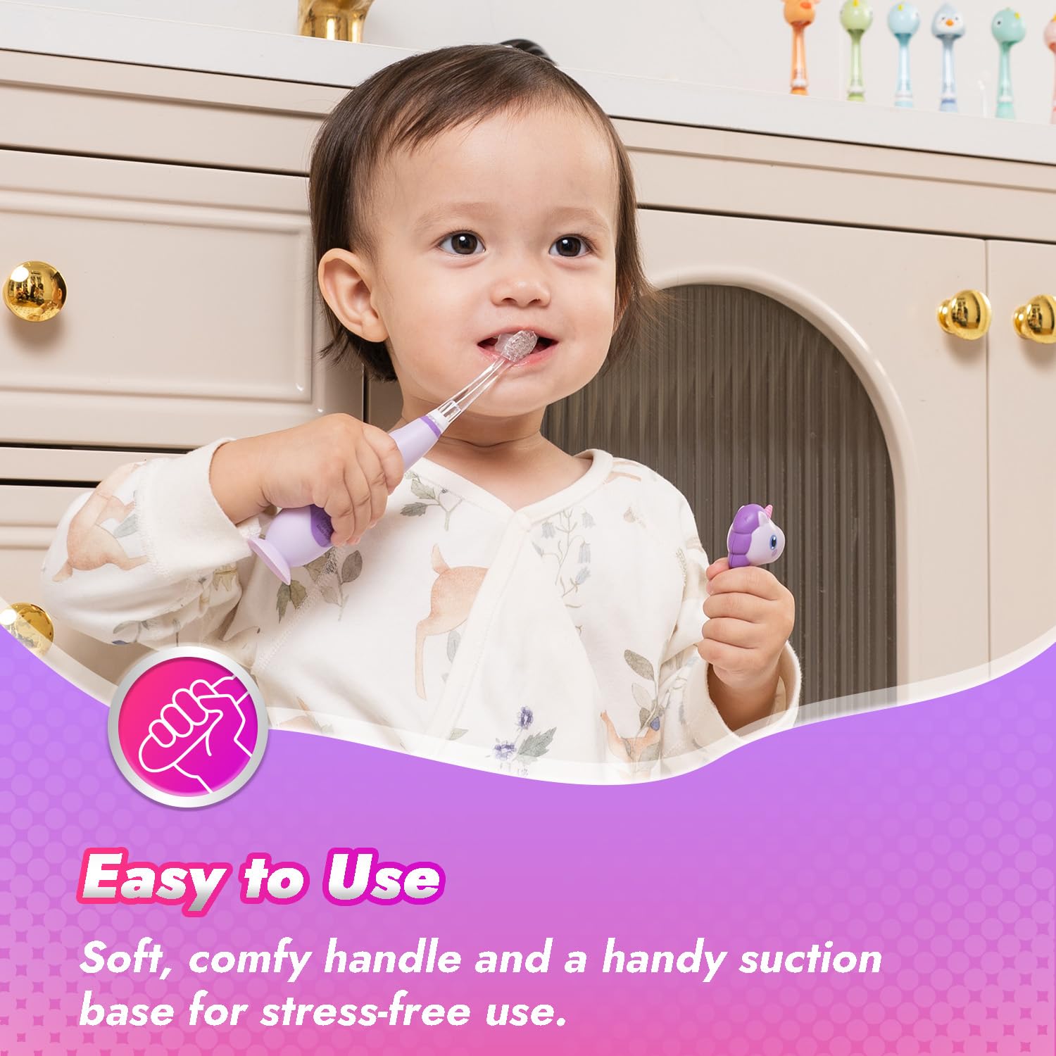 Papablic Arya - Cepillo de dientes eléctrico sónico para niños pequeños con bonitas fundas de unicornio para bebés y niños pequeños de 1 a 3 años