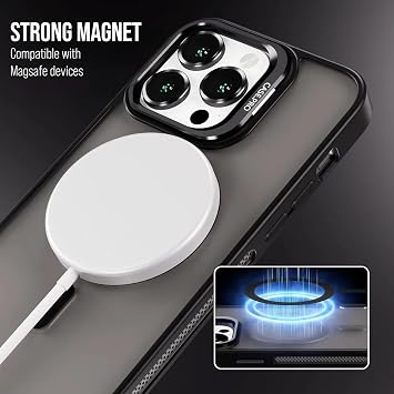 Case for iPhone from Babylon Camera Protected Matte Transparent Color Stand Case with Magsafe Wireless Charging Feature (Lens Gift) (Black, iPhone 15)