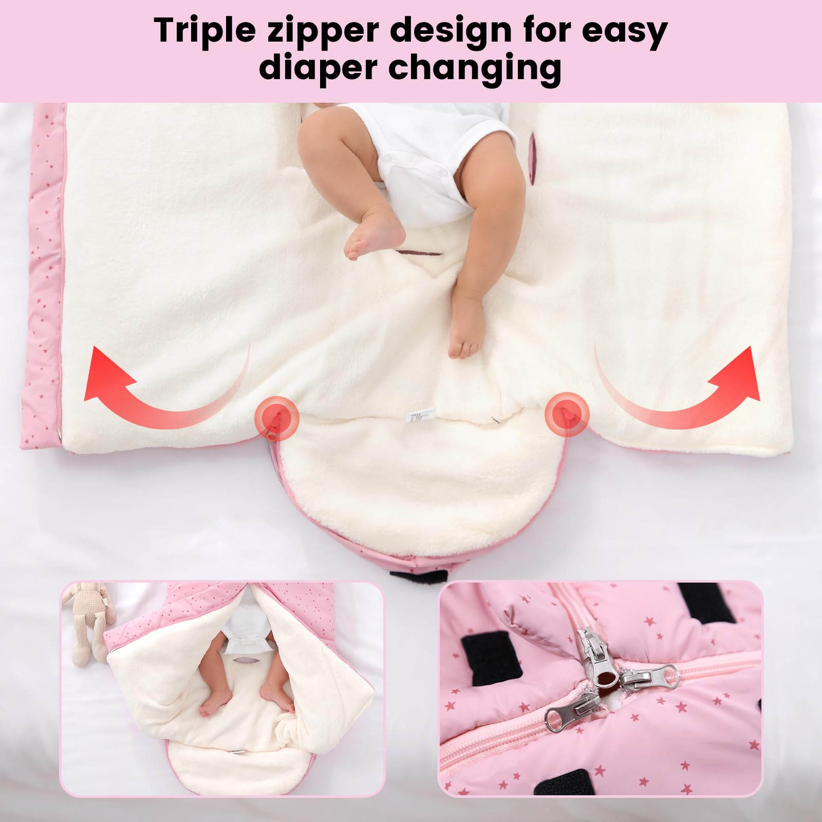 Sacchi Nanna per Bambino 3 Tog, Passeggino Sacco a pelo Neonato Coperta Universale Avvolgente 0-6 Mesi, Stella Rosa