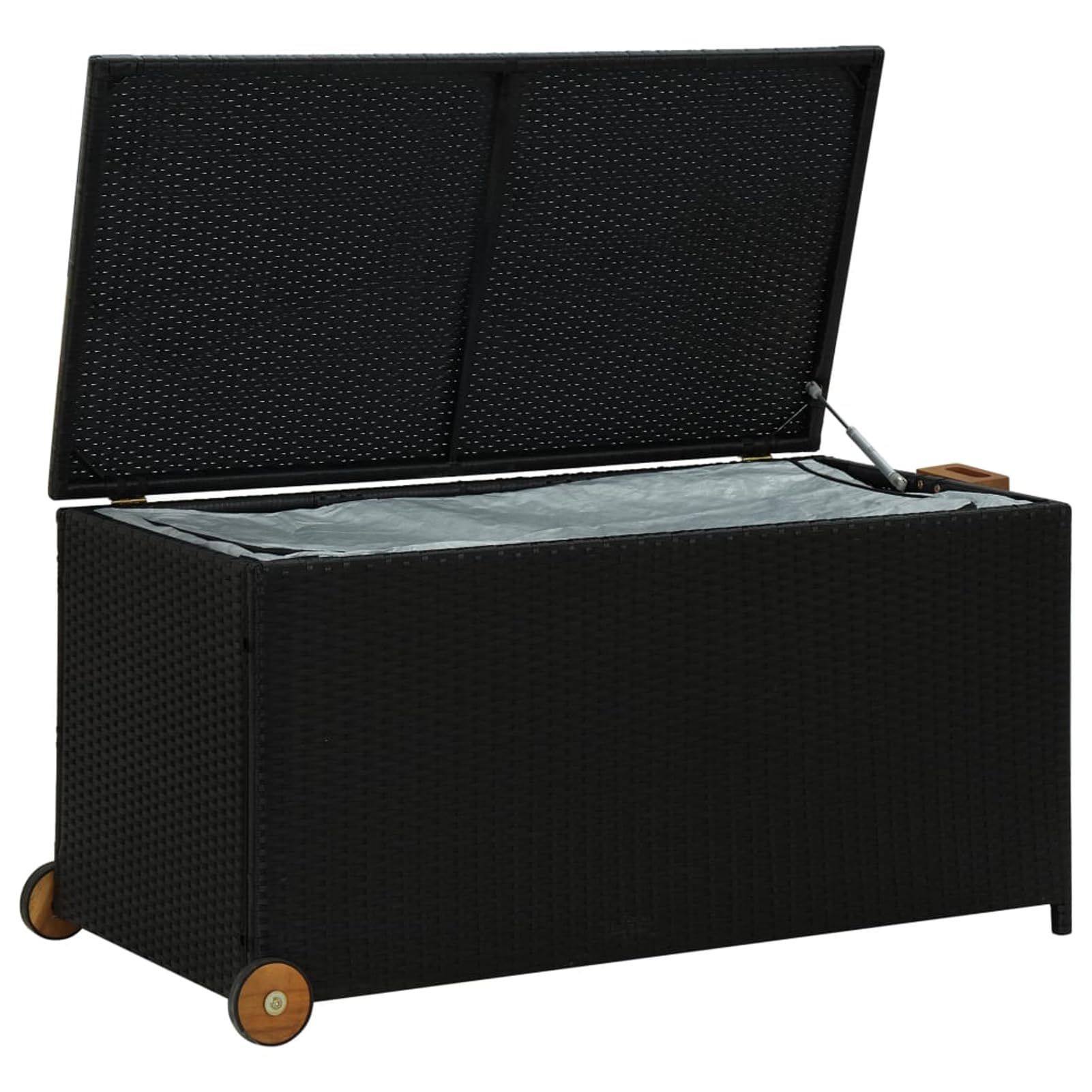 Homgoday Szafka ogrodowa czarna 120 x 65 x 61 cm polirattan, skrzynia do przechowywania na zewnątrz, meble ogrodowe na zewnątrz dekoracja