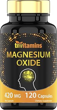tnvitamins Magnesium Oxide 420mg - 120 Capsules | 4 Month Supply! | 100% Daily Value of Magnesium Oxide in One Capsule | Oxido de Magnesio | Non-GMO, Made in The USA