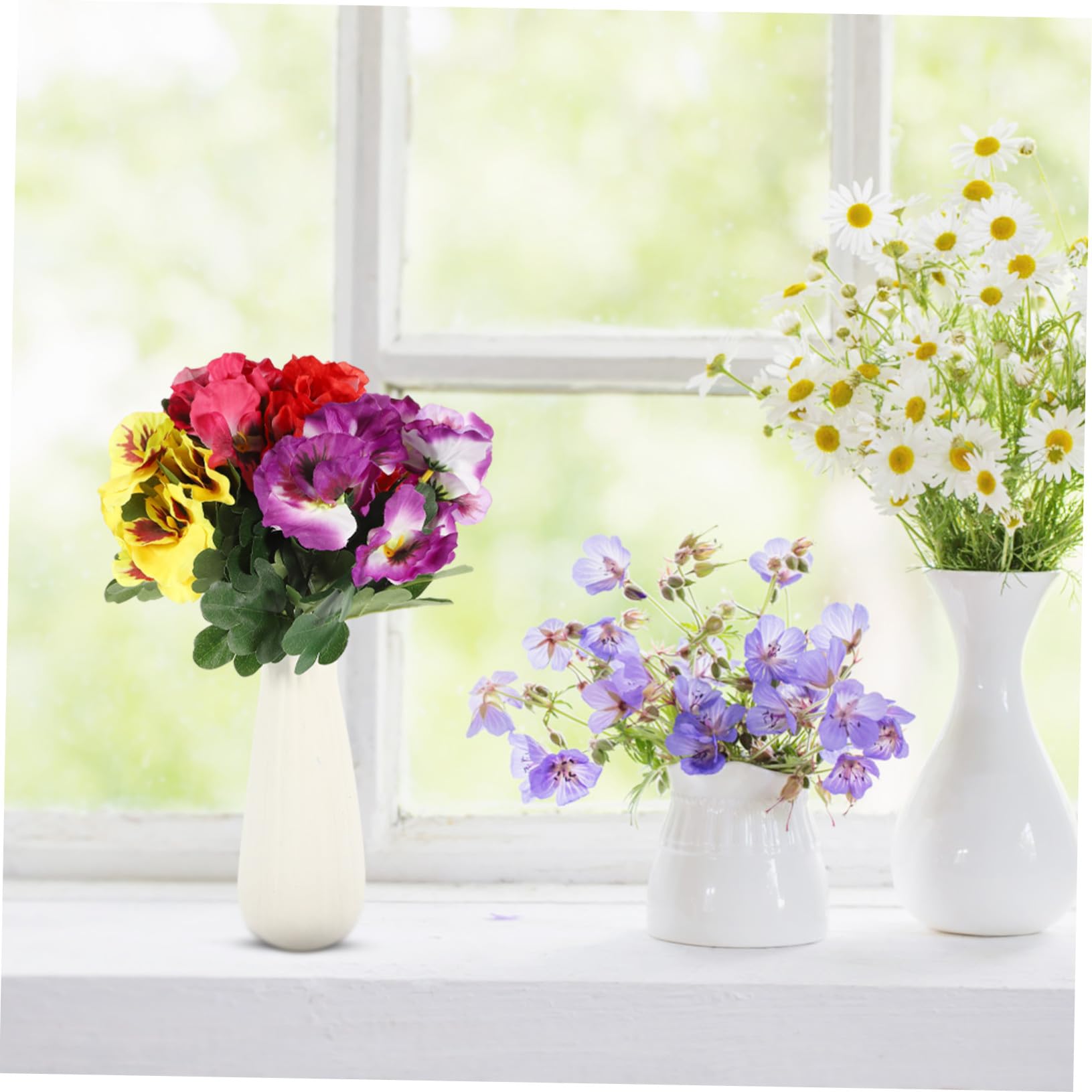 12 Stück Künstliche Blumensträuße aus Plastik Lebensnahe Kunstpflanzen für Wohn und Feierdekoration Langlebige Selbstgemacht Vasenarrangements mit Farbigen Hornveilchen