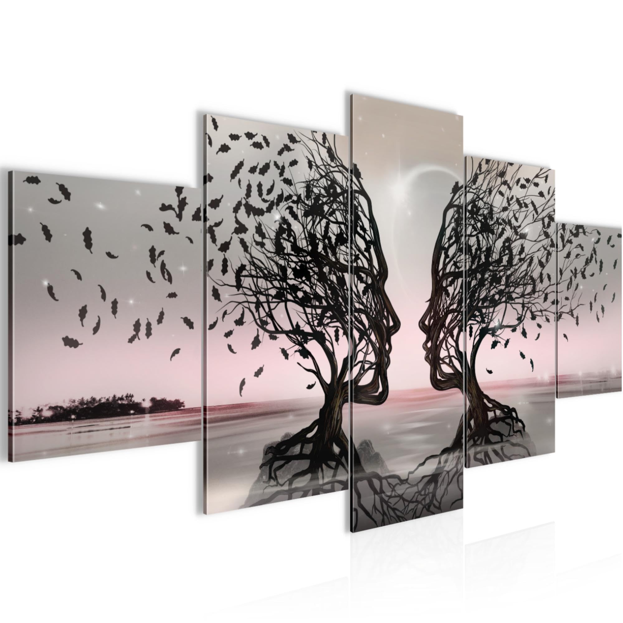 Runa Art - Cuadros Decorativos Amantes 200 x 100 cm 5 Piezas XXL Decoracion de Pared Diseño Gris Rosa 044851b