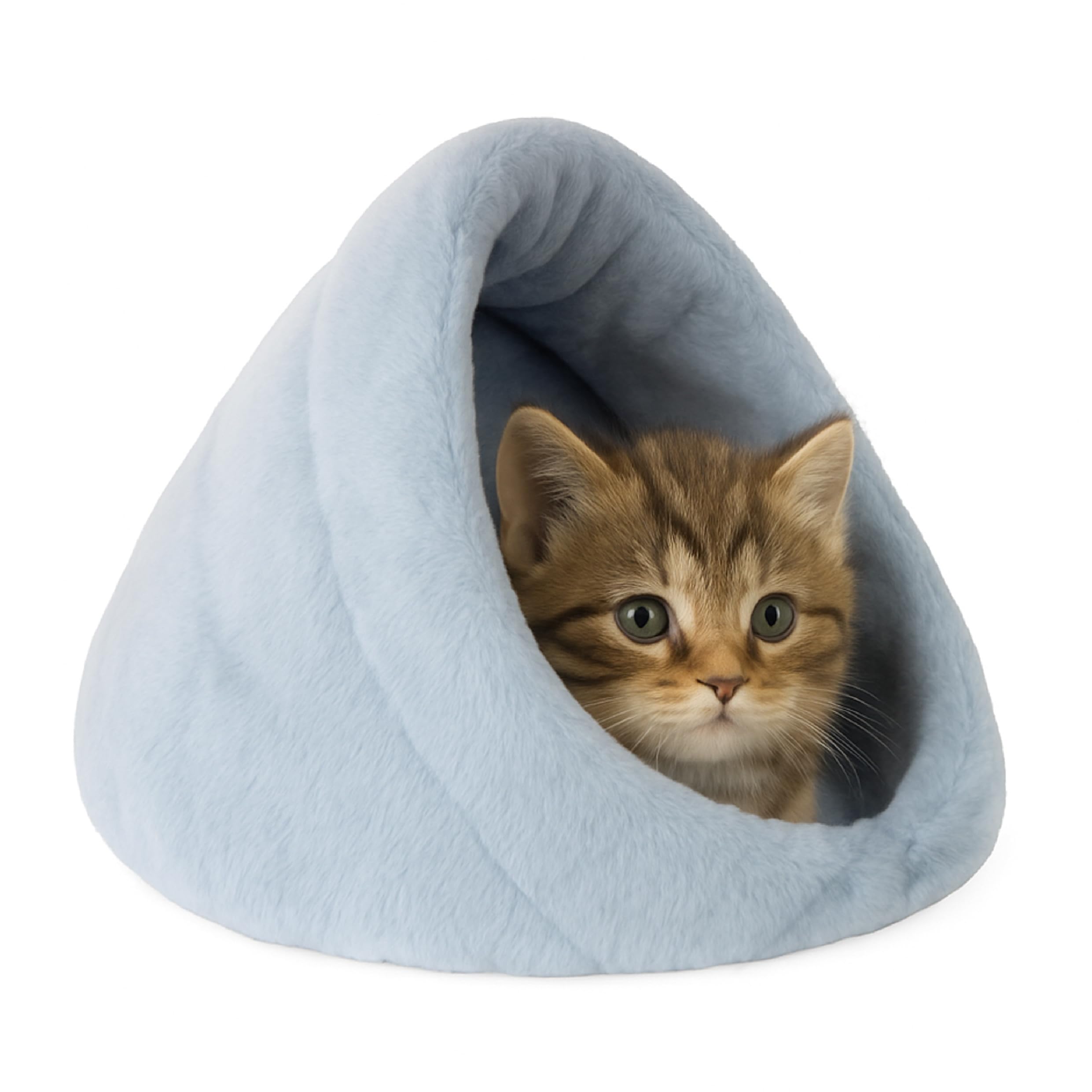 Rosewood Wrap Hideaway Fur Cat Bed, Blue