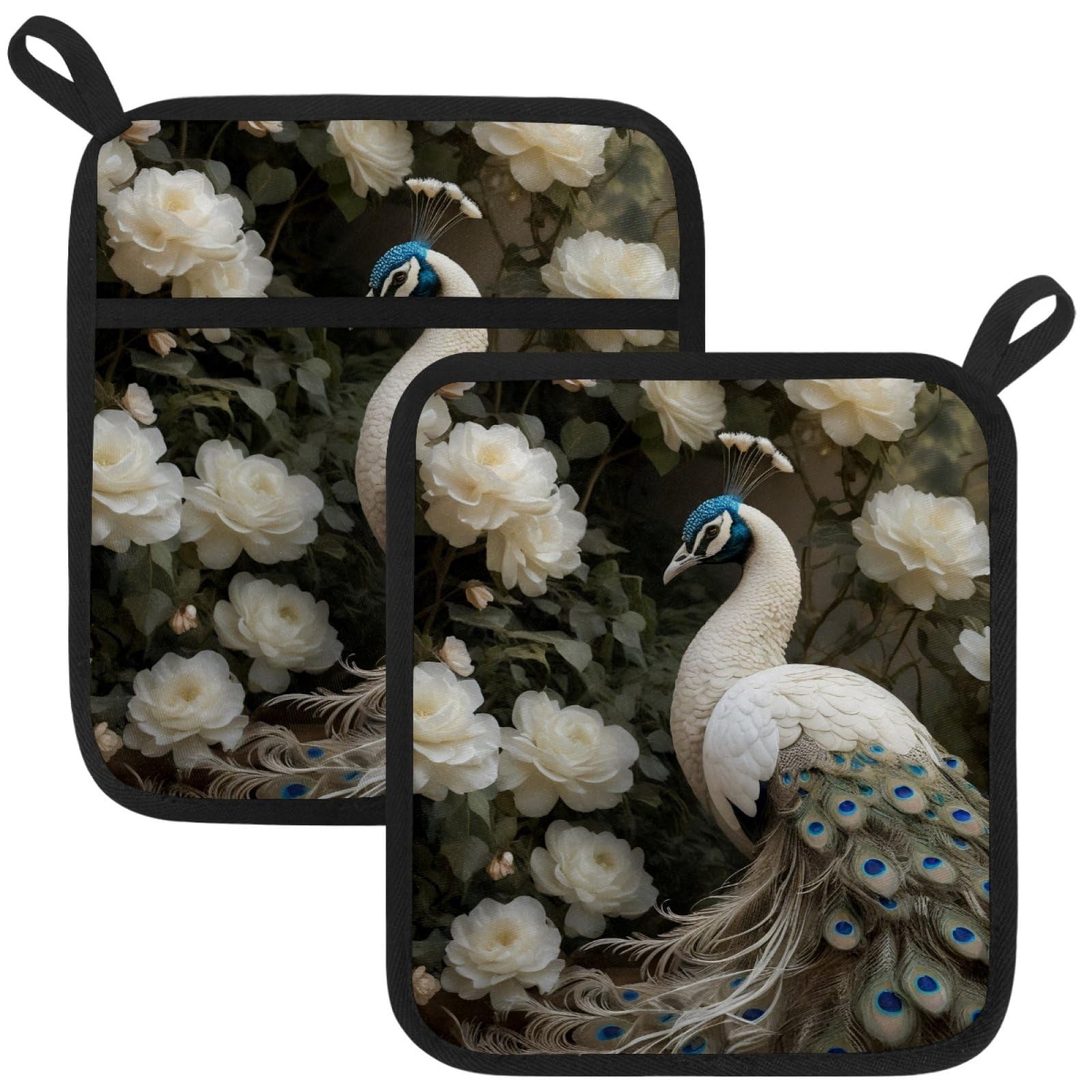 VAPOKF White Peacock Pot Holder, Heat Resistant Oven Cloths, Potholders & Oven Gloves, for Kitchen Cooking & Baking, Thick & Safe, Protection of Hands From Hot Utensils