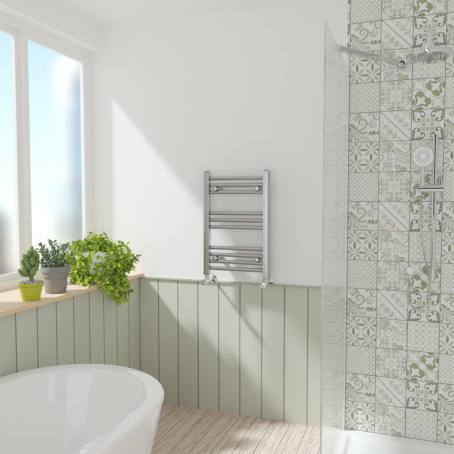 NRG Chrome Straight Central Heating Towel Rail Bathroom Heated Rad Radiators Ladder Warmer - 600×400mm