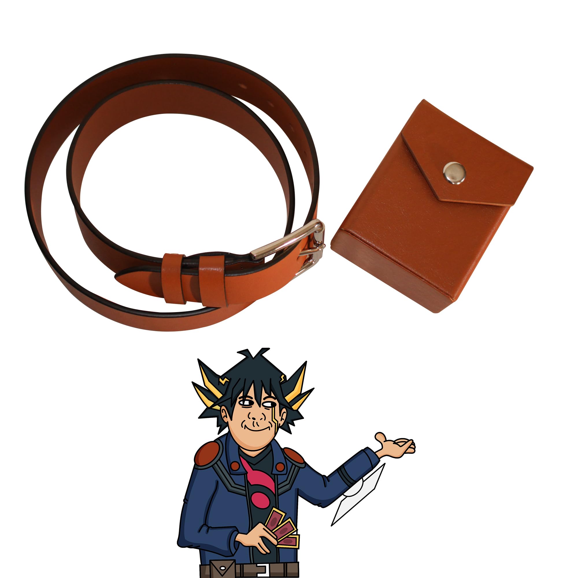 Yusei's Deck Box & Belt Replica, 80 Size, Hard Shell, Faux Leather, Belt Loop, Compatible with Yu-Gi-Oh!, Magic: The Gathering, Poke TCG and others (Yusei Brown - 80 Sleeve Size Deck Box, Large)