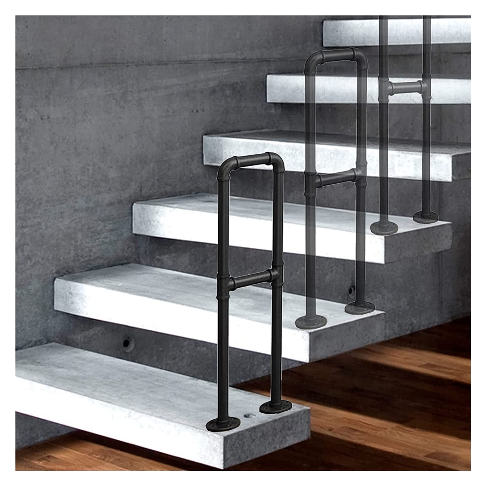 Meiiron Black Staircase Handrails, Industrial Handrail U-Shaped Fence - 1-Step Wrought Iron Stair Handrails, Matte Steps Handrail, For Indoor Outdoor (Size : 95Cm)