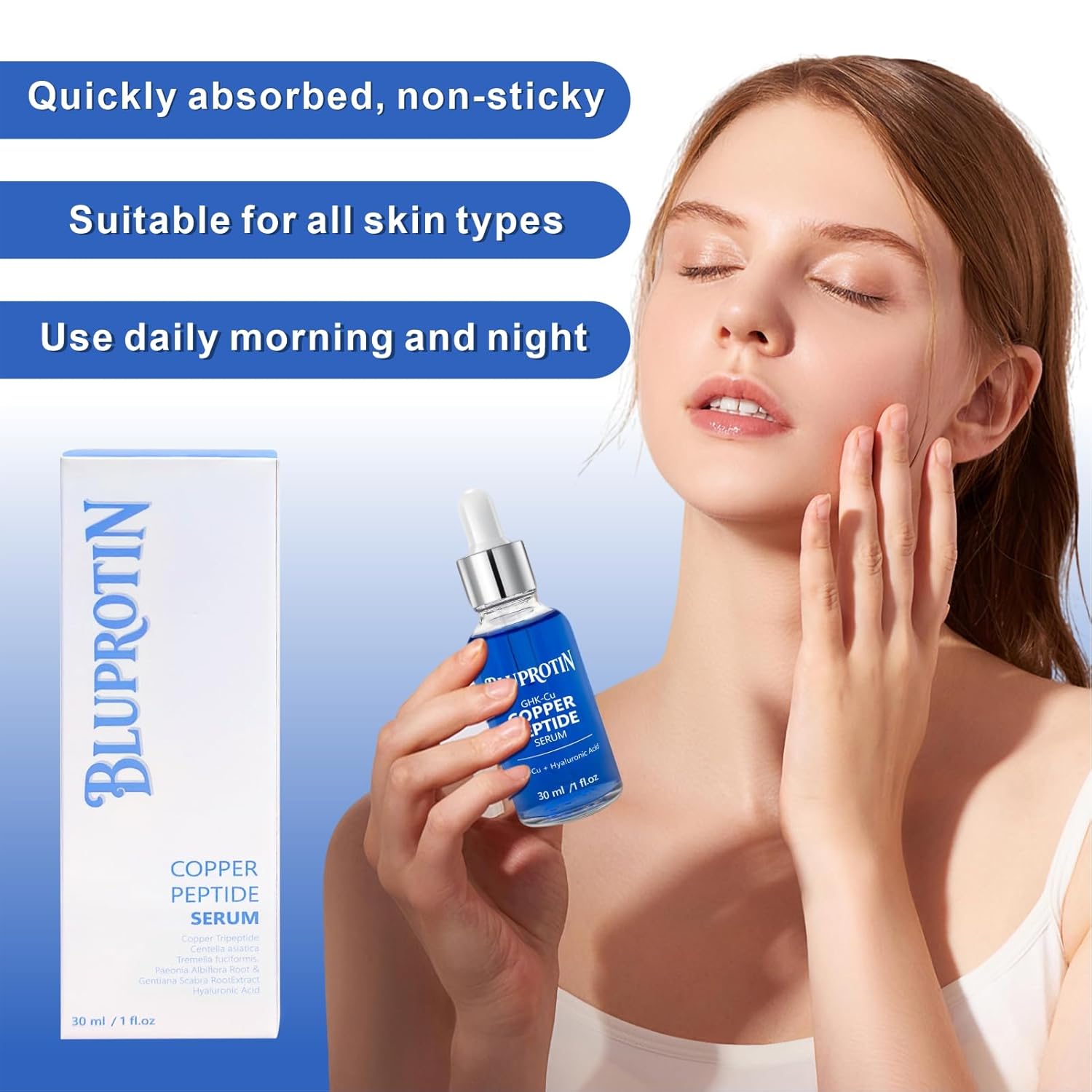 Copper Peptides Serum for Face, GHK-CU Peptide with Propylene Glycol&Copper Tripeptide-1&Hyaluronic acid, Anti-Aging Anti-Wrinkle Moisturizing Restore Collagen Enhance Skin Elasticity 30ml - Image 2