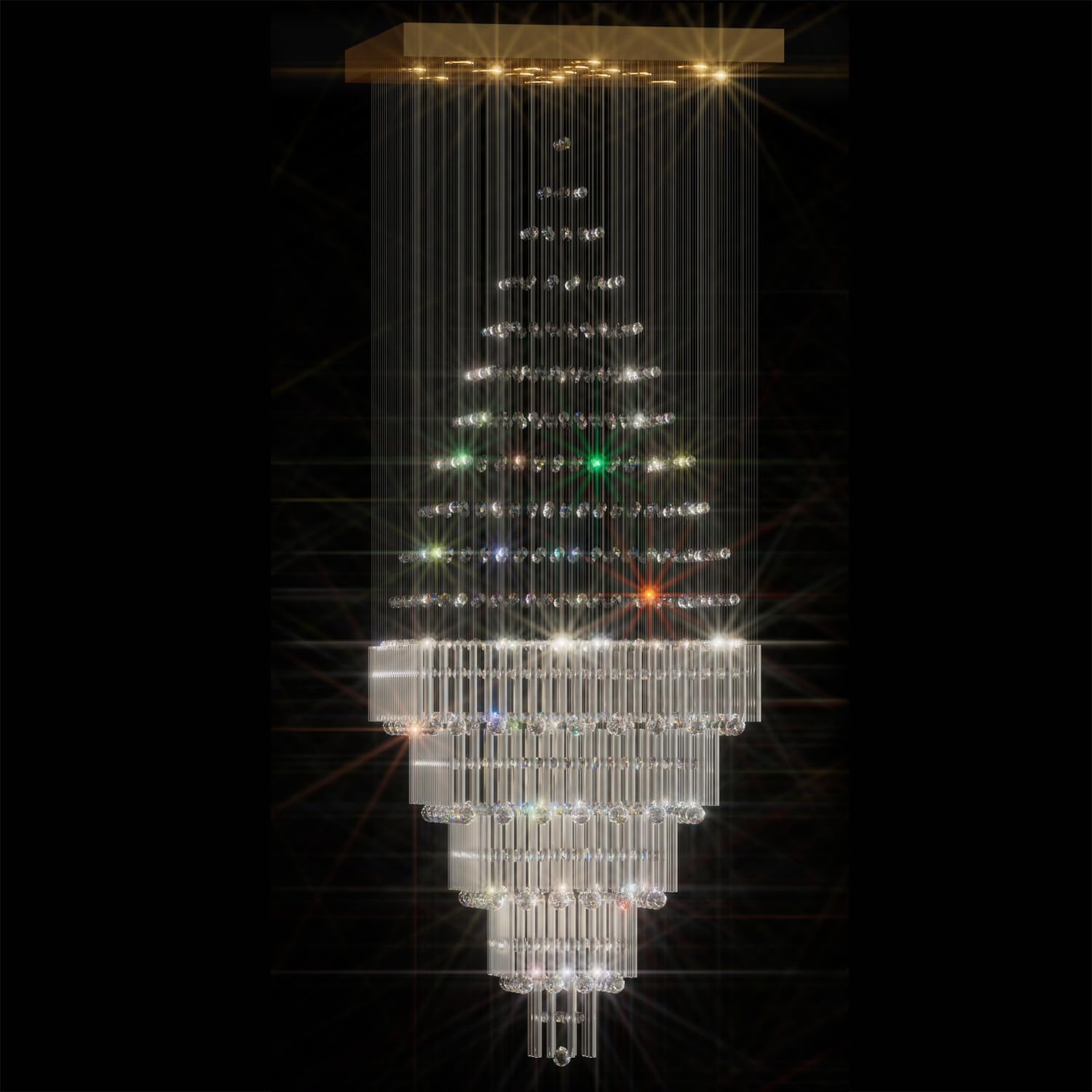 D40''X H120'' Large Chandelier for Staircase, Luxury Foyer Chandelier, Modern Crystal Raindrop Chandeliers Flush Mount Ceiling Light Fixtures for High Ceilings,Entryway LED Dimmable 2700K-6000K