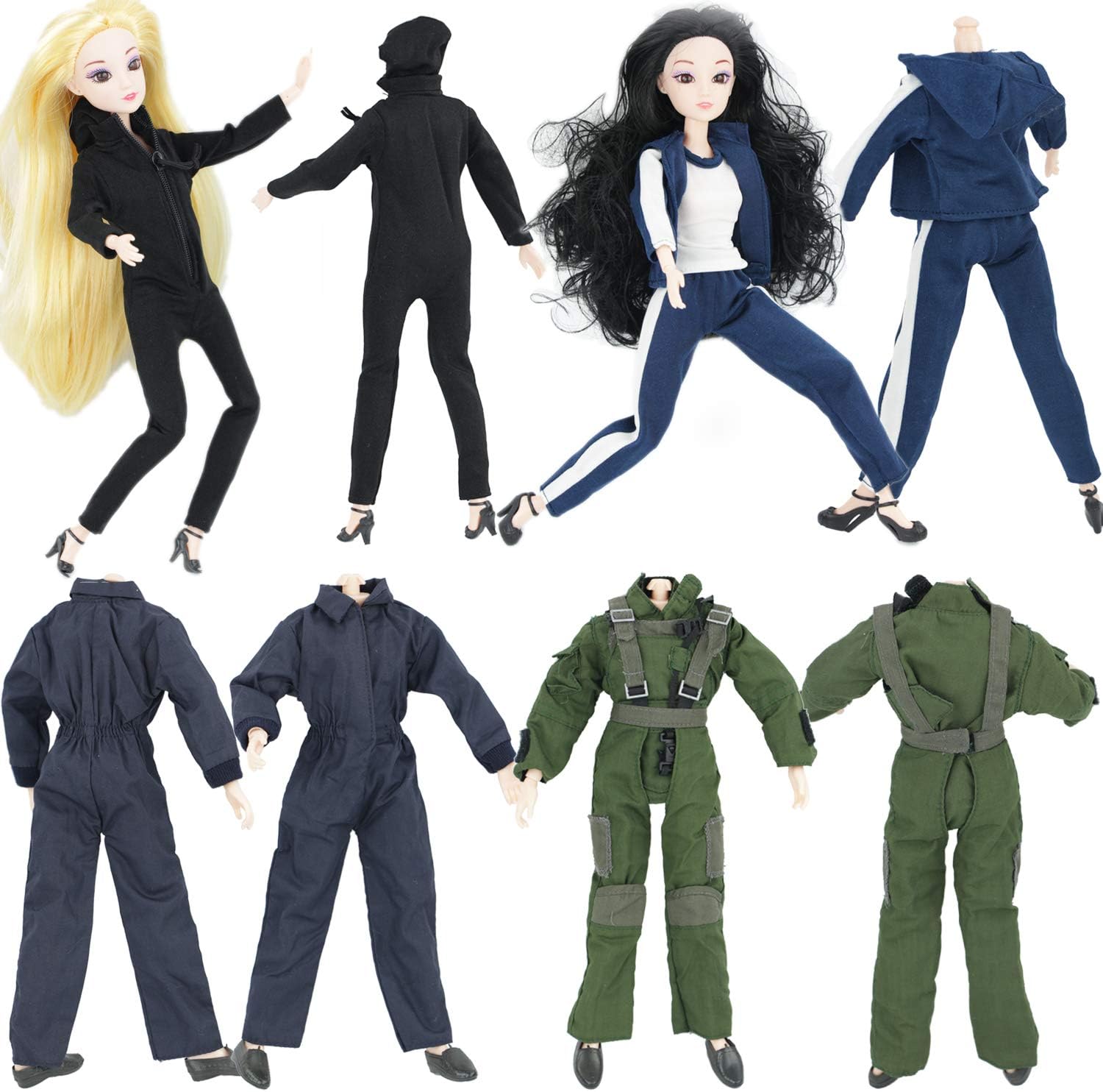 MIBBQ 4pcs Casual Work Doll Clothes Set 2 Carrer Outfits for Ken Dolls 2 Sports Suits for 11.5" Barbie Dolls