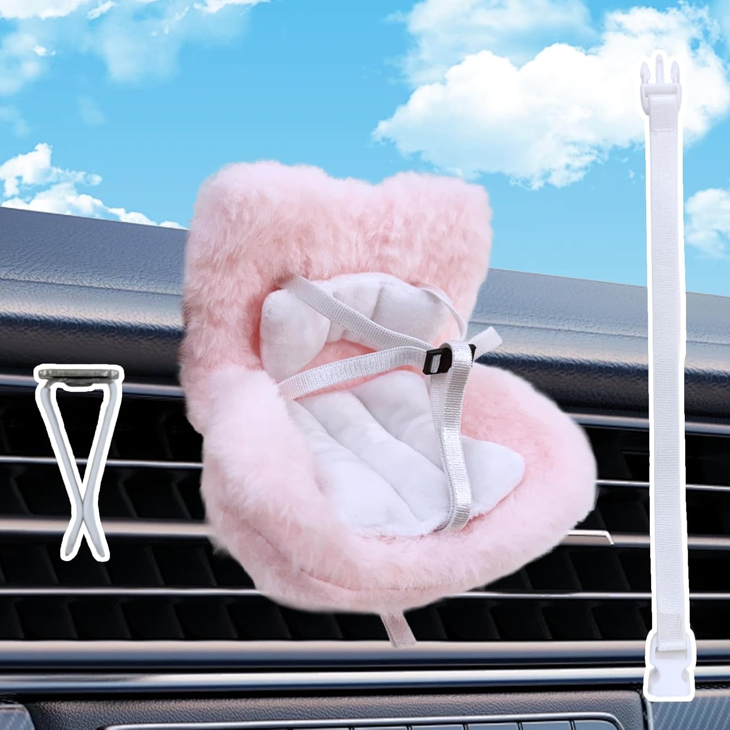 Doll Car Seat for 17cm Dolls with Soft Furry Cushion Air Vent Clip Desktop Stand, Mini Seat Display Stand Pink Car Ornament for Plush Doll Fans Collectors Baby Dolls for Girls