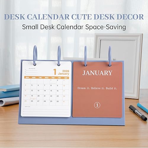 Miniatura 4 de Calendario de escritorio pequeño 2025-2026 de 18 meses de julio de 2025 a diciembre de 2026, calendario mensual abatible para escritorio con citas