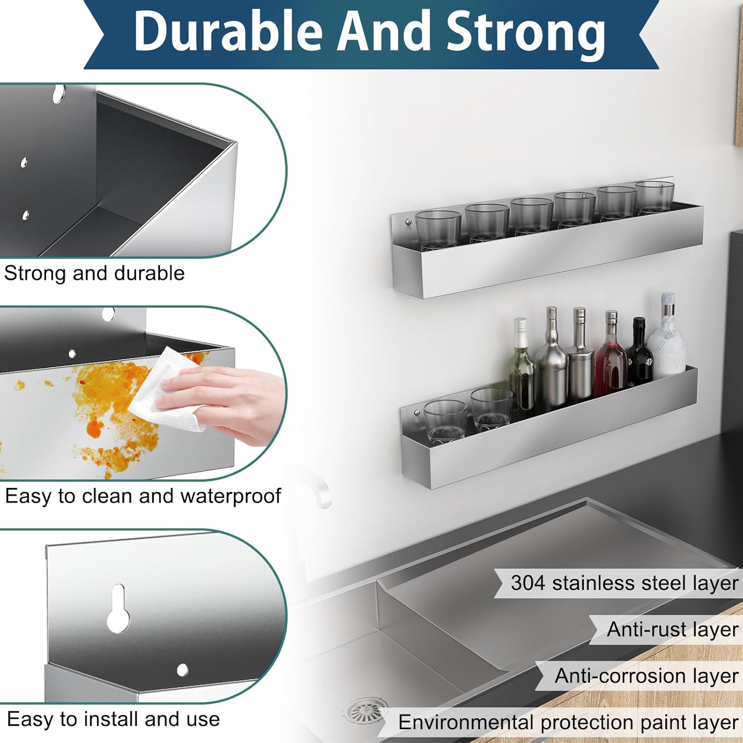 famiron 32" stainless steel bottle holder, stainless steel liquor bottle holder rack, suitable for bar, kitchen, garage 1 32 inch