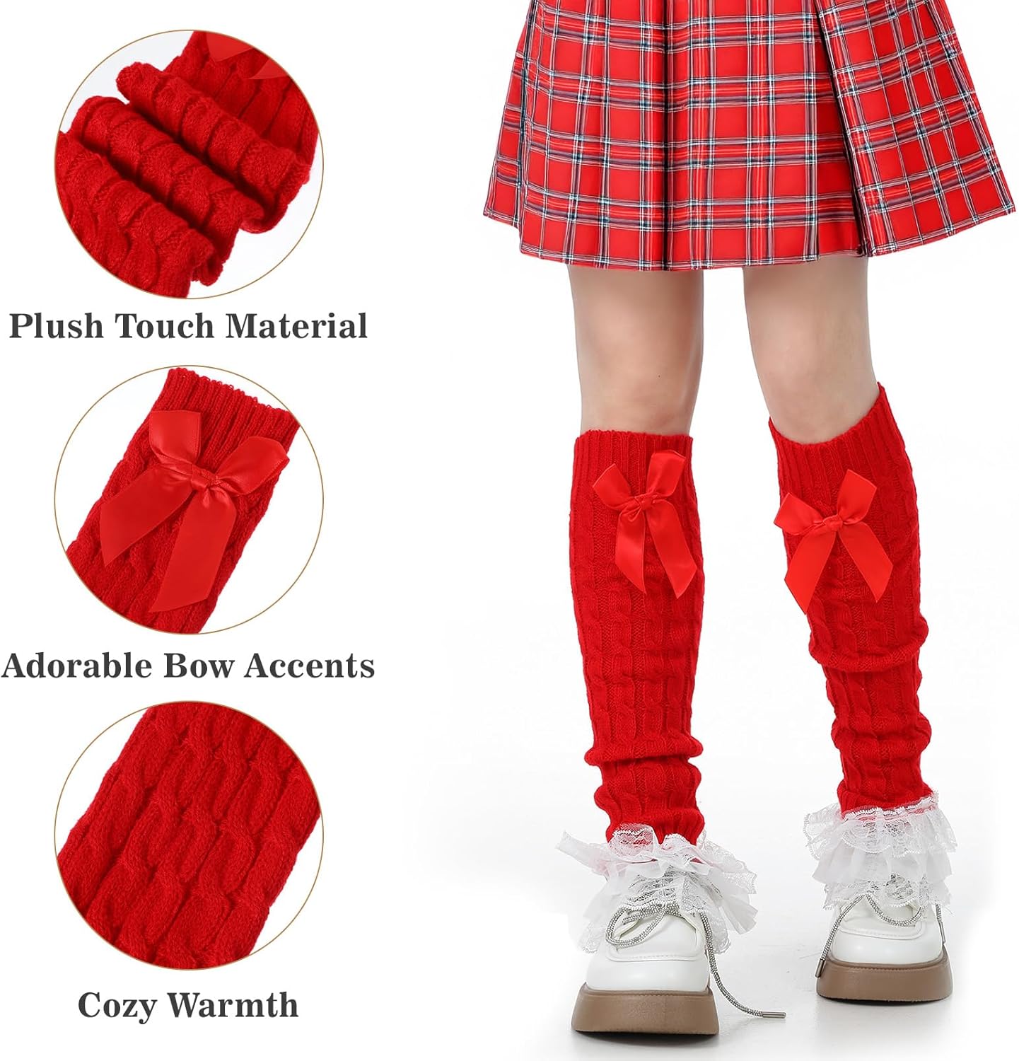 Women's Y2K Bow Front Lace Trim Leg Warmers Lolita Harajuku Leg Cover Bowknot Ruffle Layered Legs Warmer Kawaii Legs Warmer - Image 3