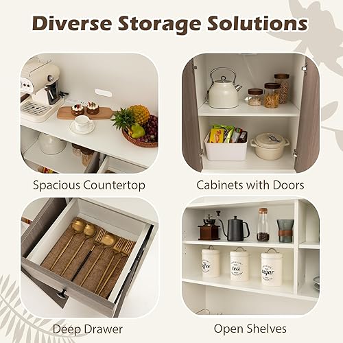 Miniatura 5 de Armario de despensa de cocina, armario de almacenamiento de 71 pulgadas de alto con puertas y estantes, gabinete de microondas con toma de