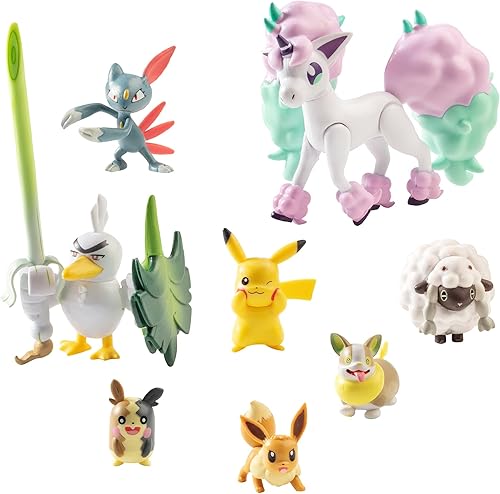 Miniatura 2 de Pokemon Figura Battle Ready! Juego de 8 juguetes – Espada y escudo – Ponyta de 4.5 pulgadas y Pikachu de 2 pulgadas, Eevee, Wooloo, Sneasel, Yamper,