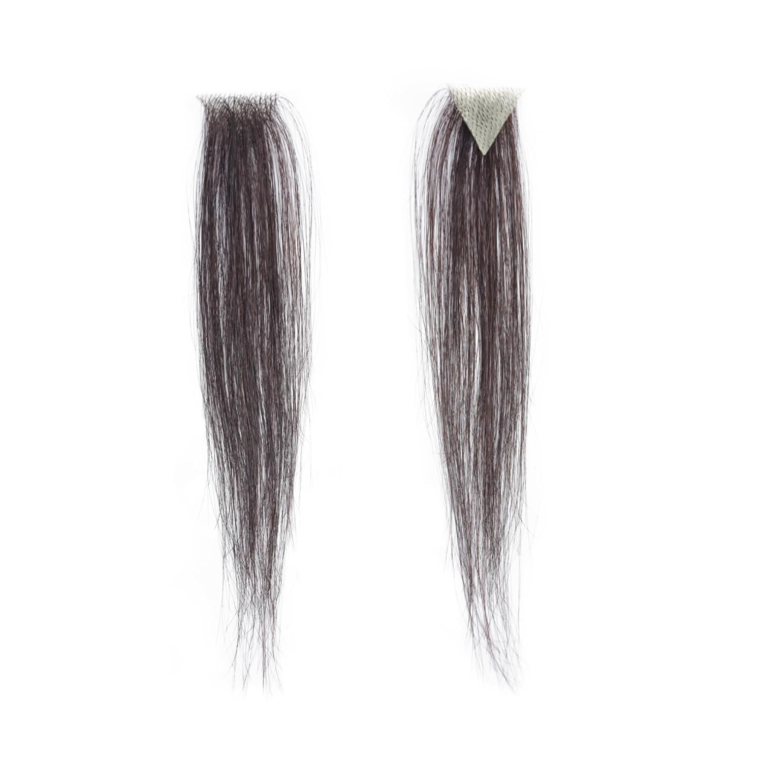 2 Pcs Triangular Scar Human Hair Replacement Accidental Burns without Hair for Men Women Hairline Sideburns Loss Straight Tape in Replacement Toupee (Dark Brown, About 1"x1"x1", 6")