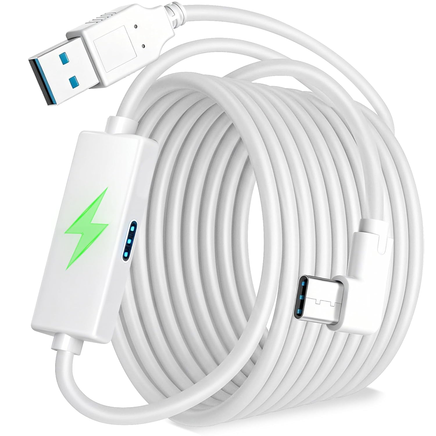 Kuject Design 20FT Link Cable for Quest 3S/3, Quest 2, Quest Pro, with Separate Charging Port for Uninterrupted Power, USB 3.0 Type A to C Cable for VR Headset Accessories and Gaming PC