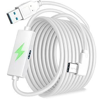 Kuject Design 16FT Link Cable for Quest 3S/3, Quest 2, Quest Pro, with Separate Charging Port for Uninterrupted Power, USB 3.0 Type A to C Cable for VR Headset Accessories and Gaming PC, White