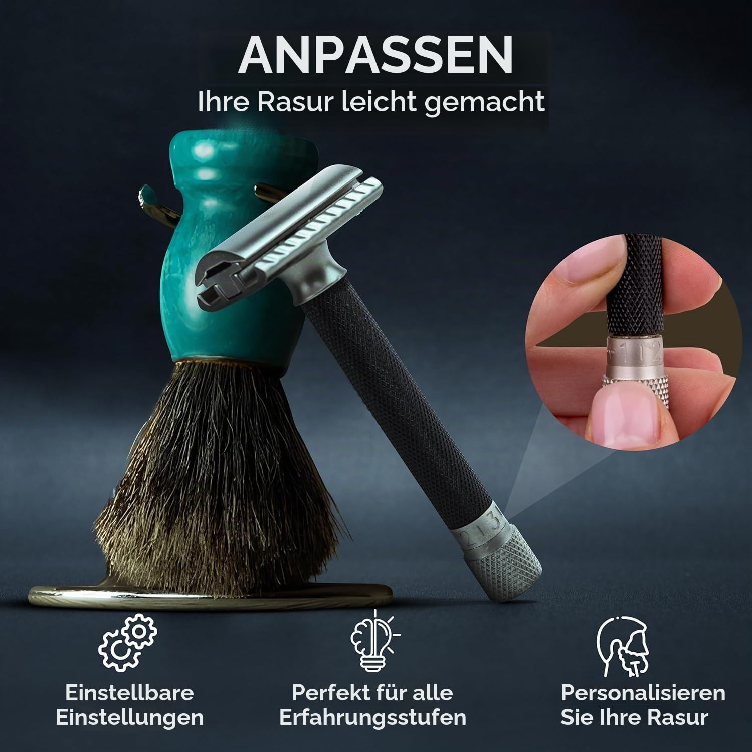 Parker Safety Razor Variant Einstellbare zweiseitige Sicherheits-Rasierer und 5 Premium Blades - (Metallic) Graphit