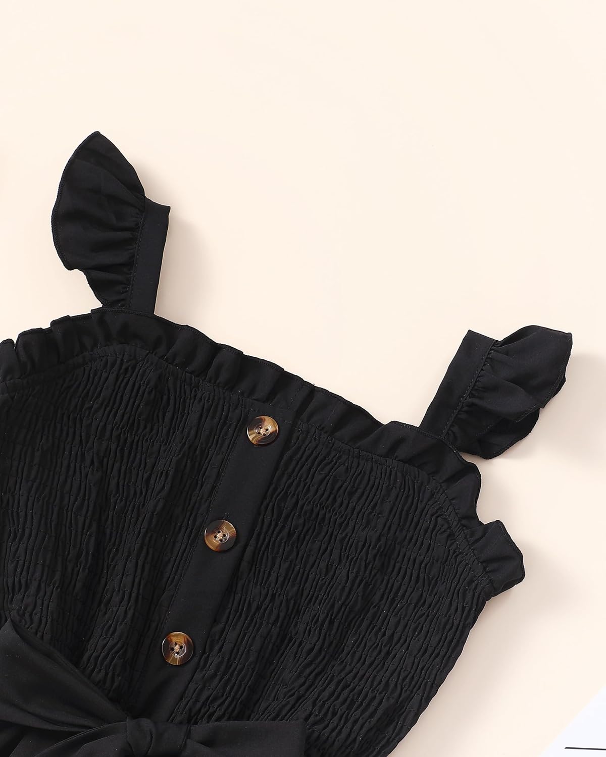 Girls Jumpsuit Kids Clothes Fashion Ruffle Sleeveless Wide Leg Belted Romper Smocked Summer Outfits with Pockets - Image 4