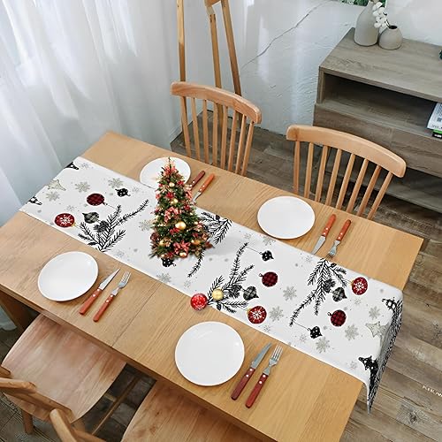 Miniatura 5 de Camino de mesa de Navidad de 72 x 13 pulgadas, árbol de Navidad y adorno, decoración de mesa navideña con copos de nieve para comedor, cocina y
