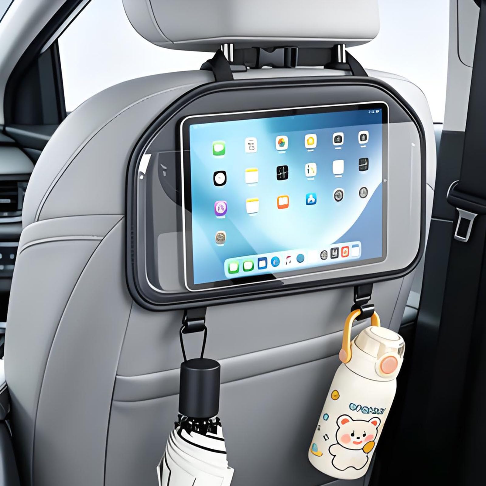 Tryagat Car Seat Organizer for Kia Sorento MQ4 2020-2024, Tablet Holder Pocket Leather Kick Mats Backrest Protector Back Seat Storage Cover Black