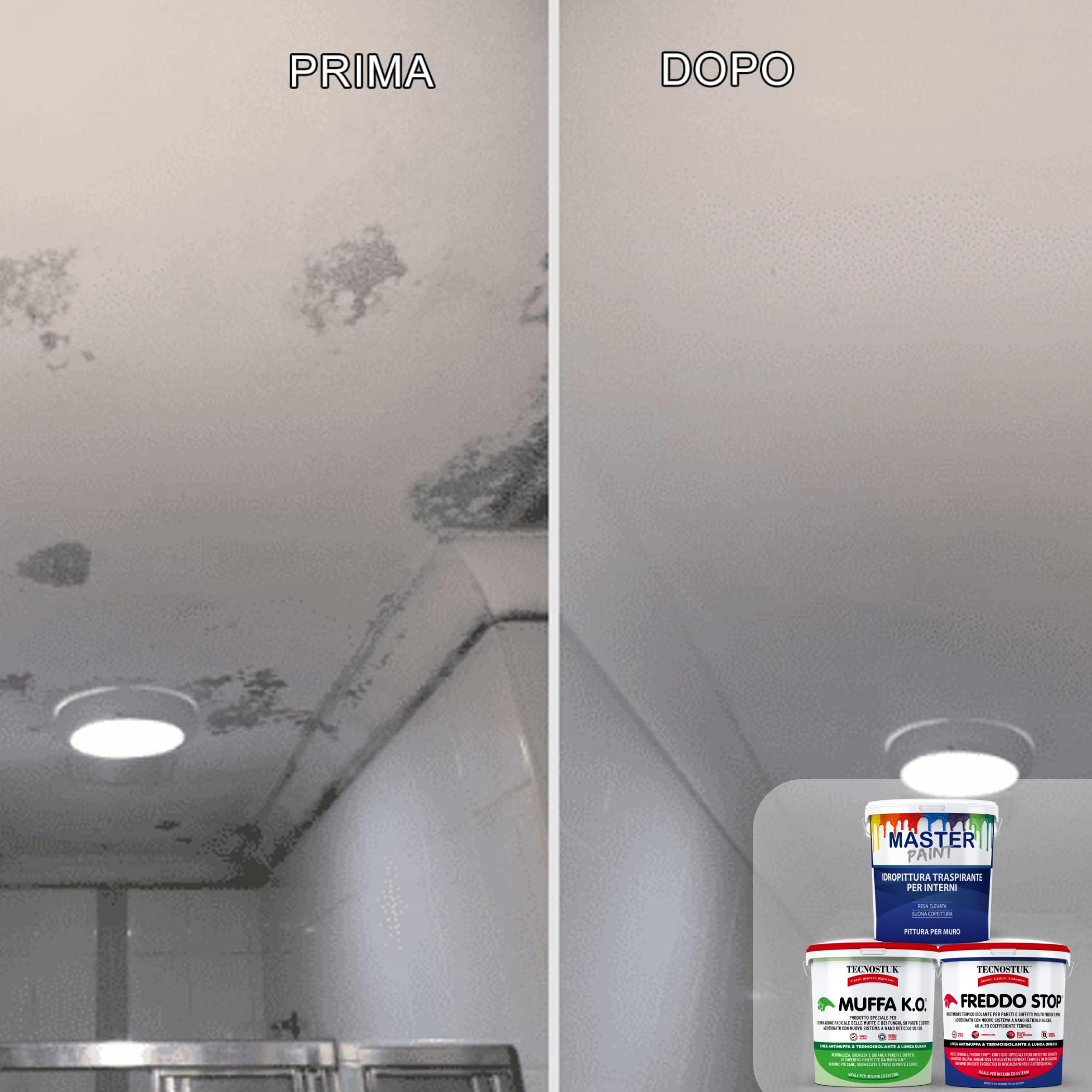 MASTERBRICO Kit Antimuffa per Muri interni con Pittura Bianca - Kit Muffa ko Freddo, Stop Master Paint, Pittura Antimuffa per interni (TANTA MUFFA)