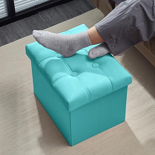 Miniatura 5 de Otomana plegable de almacenamiento, otomana de terciopelo con almacenamiento para sala de estar, dormitorio o dormitorio, taburete de terciopelo con