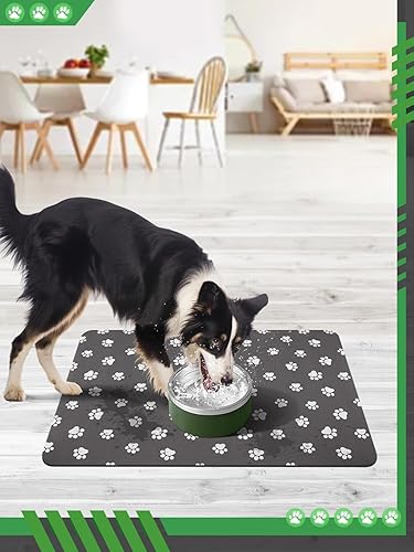 Miniatura 5 de Tapete absorbente y grueso de 24 x 16 pulgadas, de secado rápido, antideslizante, para alimentos y agua, dispensador de agua para perros, sin