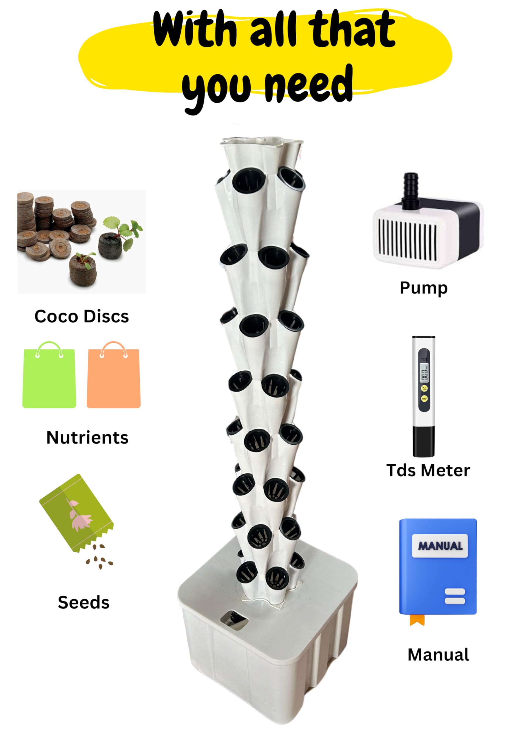 Nova Aeroponics Tower for 40 Plants – 60L Hydroponic System for